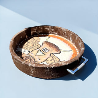 Highland tooled leather & cowhide tray