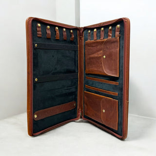 Black tooled & cowhide jewelry travel case