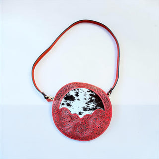Red tooled leather & cowhide canteen bag