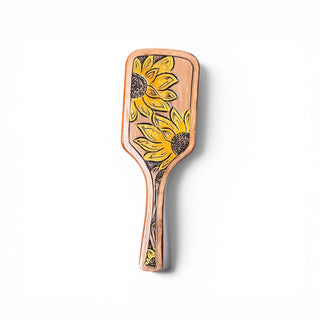 Sunflower tooled leather hairbrush