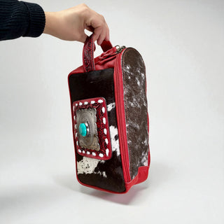 Red Concho tooled & cowhide makeup bag