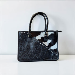 Black floral tote bag