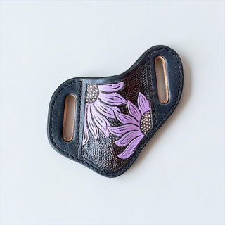 Purple blossom tooled leather knife sheath