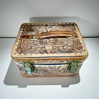Longhorn tooled leather jewelry box