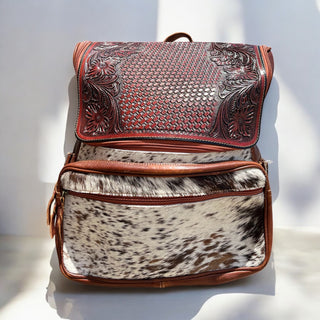 Tooled leather & cowhide backpack