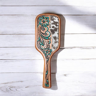 Tooled leather & cowhide hair brush