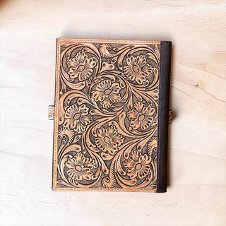 Diamond tooled leather & cowhide book cover