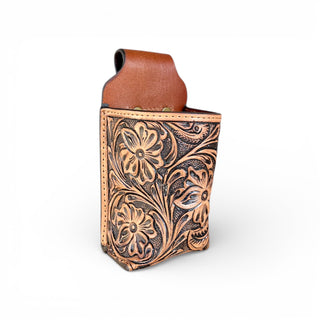 Floral tooled leather bottle holder