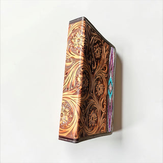 Purple Aztec floral tooled leather bible cover