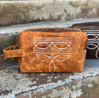 Tan Bootstitch Tooled & Leather Toiletry Bag