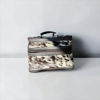 Brown leather & cowhide makeup box