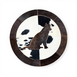 Wolf cowhide patchwork rug 3x3’