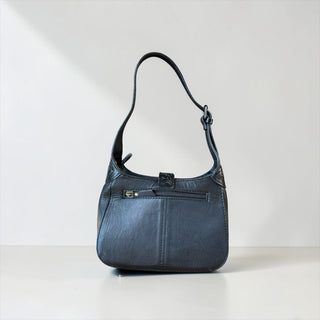 Checker cowhide & tooled leather shoulder bag