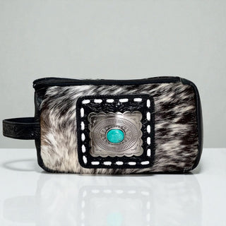 Black Concho tooled & cowhide makeup bag