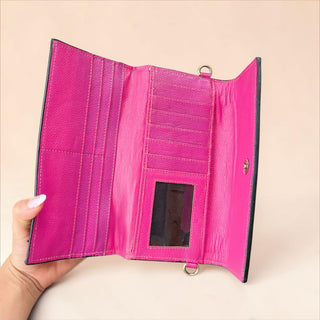 Pink BootStitch tooled leather crossbody wallet