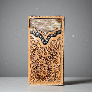 Tooled leather & cowhide men’s wallet