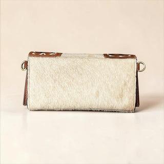 Tan tooled leather crossbody wallet