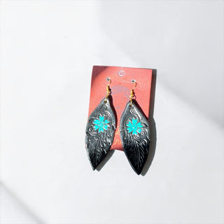 Black tooled leather earrings