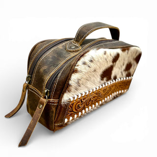 Blossom tooled leather toiletry bag