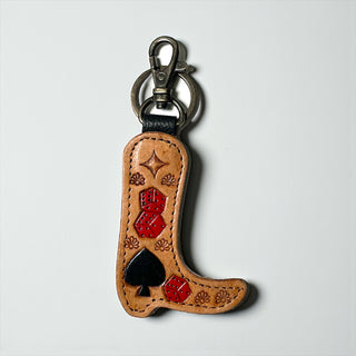 Spades tooled leather & cowhide keyring
