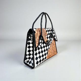 Tooled leather checker crossbody purse