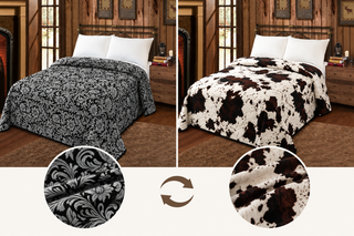 Grey floral/cowprint reversible- Mia blanket