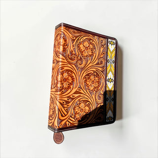 Yellow Aztec floral tooled leather bible cover