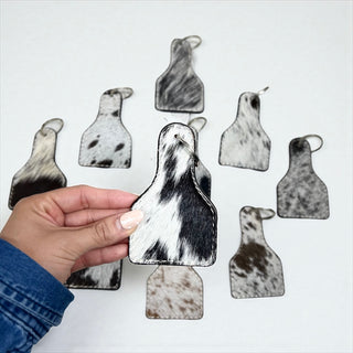 Cowhide ear tag keychain - Cow tag