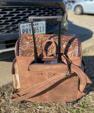 Rolling Backpack Luggage Cowhide & Tooled