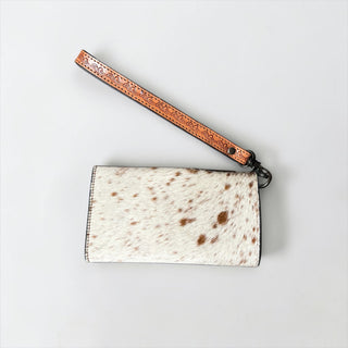 Brown tooled leather & cowhide wallet