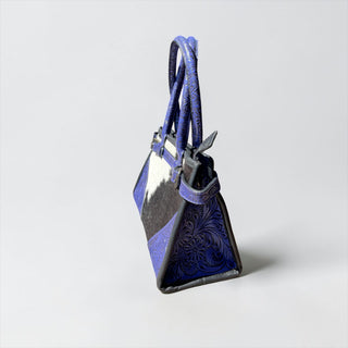 Purple tooled leather & cowhide shoulder bag