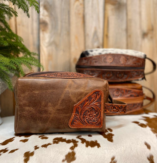 Brown Tooled & Leather Toiletry Bag