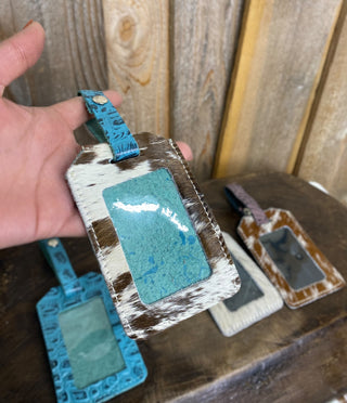 Turquoise Leather & Cowhide Luggage Tag