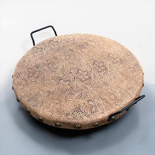 Brown tooled leather tray