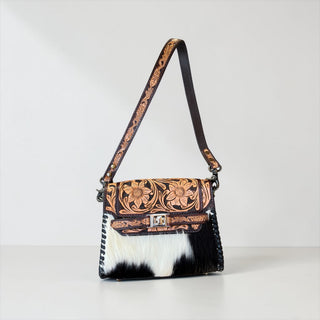 Daisy tooled leather & cowhide shoulder bag