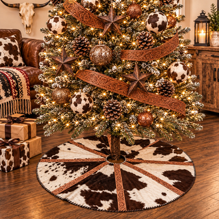 Tooled leather & cowhide tree skirt