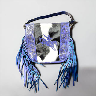 Purple bronco cowhide fringe crossbody bag