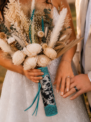 Turquoise cowhide bouquet wrap