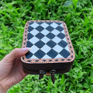 Checkerboard tooled leather jewelry Box