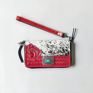 Red tooled leather & cowhide wallet