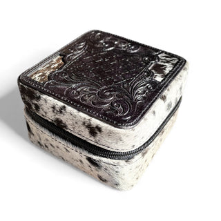 Black tooled leather & cowhide jewelry box