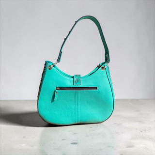 Turquoise tooled leather & cowhide shoulder bag