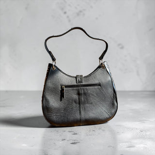 Black tooled leather & cowhide shoulder bag