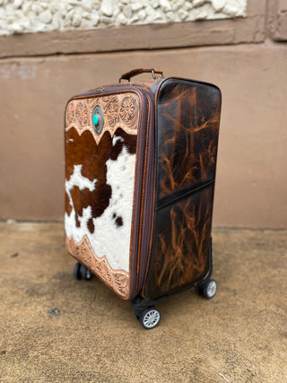 Stone Cowhide Rolling Luggage