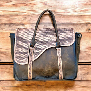 Basketweave tooled leather briefcase