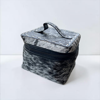 Black tooled leather & cowhide makeup box