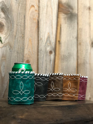 Turquoise BootStitch Leather Koozie