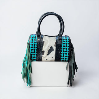 Turquoise/black checker speedy bag