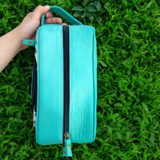 Turquoise cowhide & leather toiletry bag