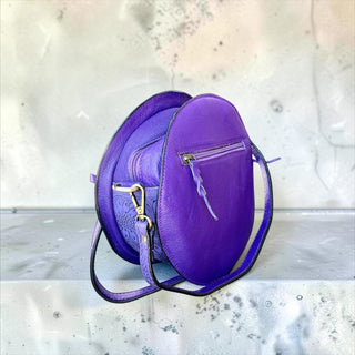 Purple tooled leather & cowhide canteen bag